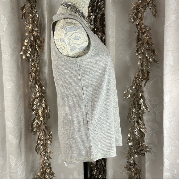 White Birch Small Gray Ribbed Henley Tank Top Neon Stitch Minimalist‎ - Picture 3 of 10